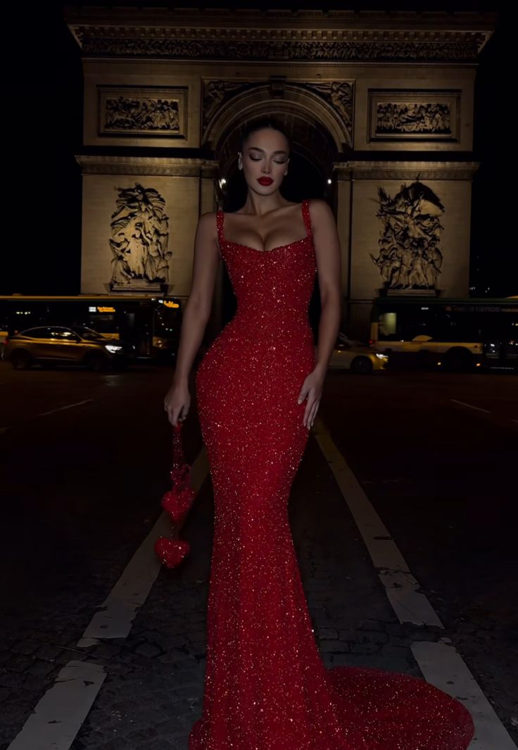 Elegante Meerjungfrau Spaghettiträger Pailletten Rot Lange Ballkleider Partykleid 18. Geburtstag Outfits Abschlusskleider DH2327