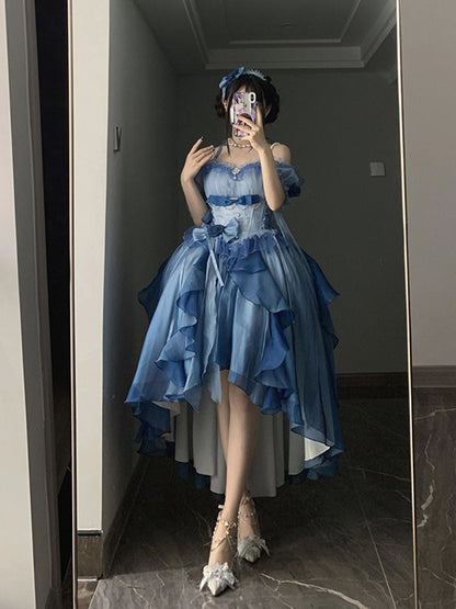 Vintage Ball Gown Off The Shoulder Half Sleeves 21st Birthday Dress Lolita Dress Blue 20th Birthday Outfits DH2420