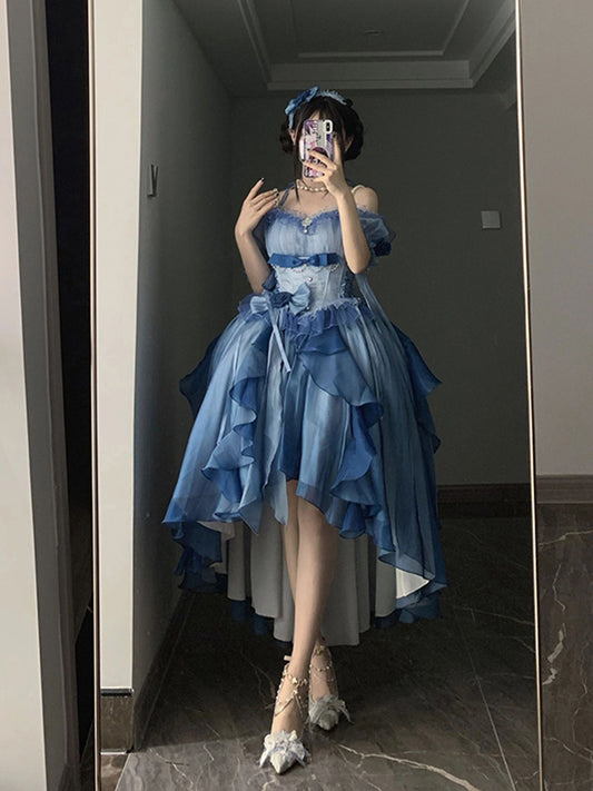 Vintage Ball Gown Off The Shoulder Half Sleeves 21st Birthday Dress Lolita Dress Blue 20th Birthday Outfits DH2420