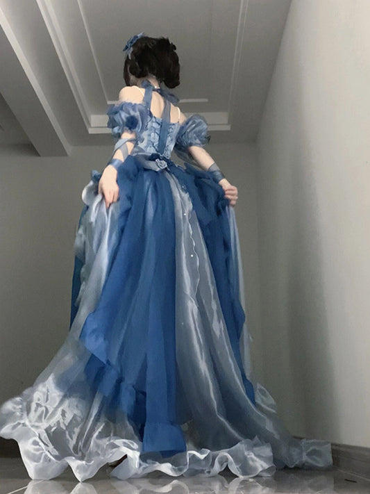 Vintage Ball Gown Off The Shoulder Half Sleeves 21st Birthday Dress Lolita Dress Blue 20th Birthday Outfits DH2420