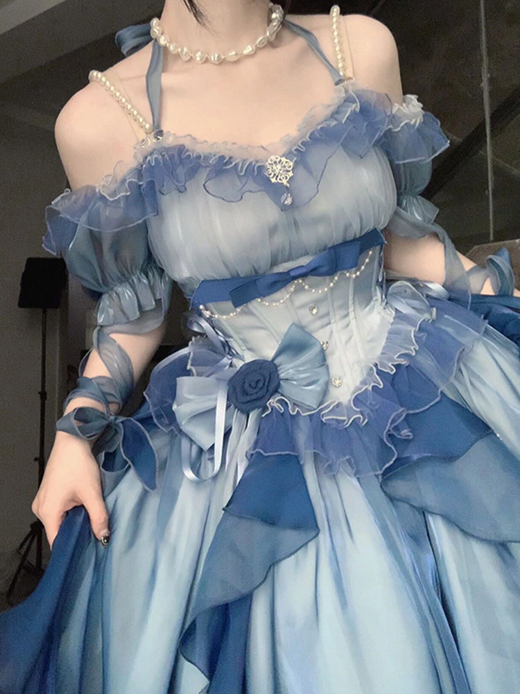 Vintage Ball Gown Off The Shoulder Half Sleeves 21st Birthday Dress Lolita Dress Blue 20th Birthday Outfits DH2420