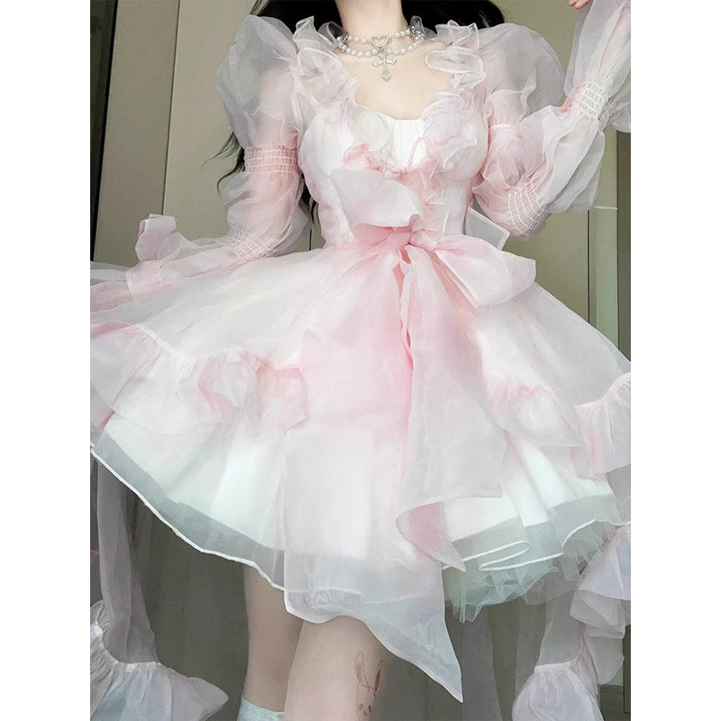 Vintage Ball Gown Spaghetti Straps Pink Mini Summer 16th Birthday Dress Lolita Dress Mini 18th Birthday Outfits Short Lolita Outfit DH2422
