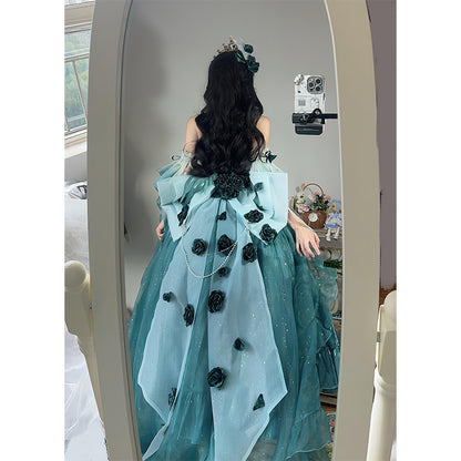 Vintage Ball Gown Spaghetti Straps Chiffon Green Summer 18th Birthday Dress High Low Ombre Pink Lolita Dress 18th Birthday Outfits DH2424