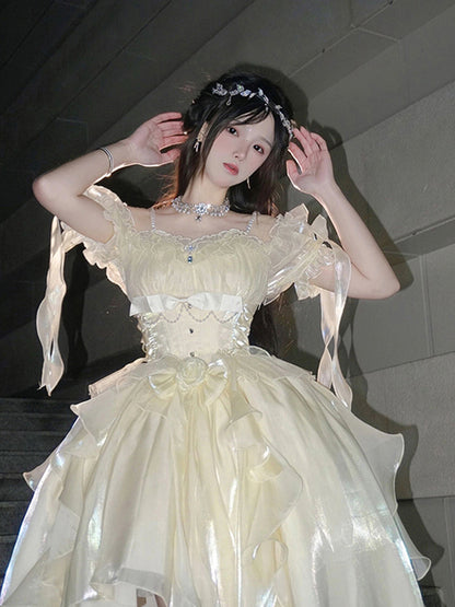 Vintage Ball Gown Off The Shoulder Half Sleeves 21st Birthday Dress Lolita Dress Ivory Long Birthday Outfits DH2427