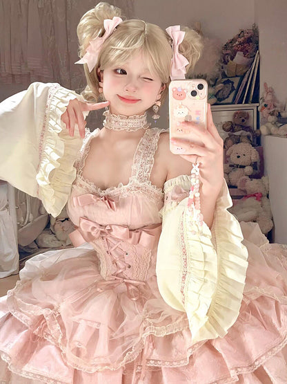 Vintage Ball Gown Square Neck Pink Lace Summer 18th Birthday Dress Lolita Dress Mini 18th Birthday Outfits Short Lolita Outfit DH2434
