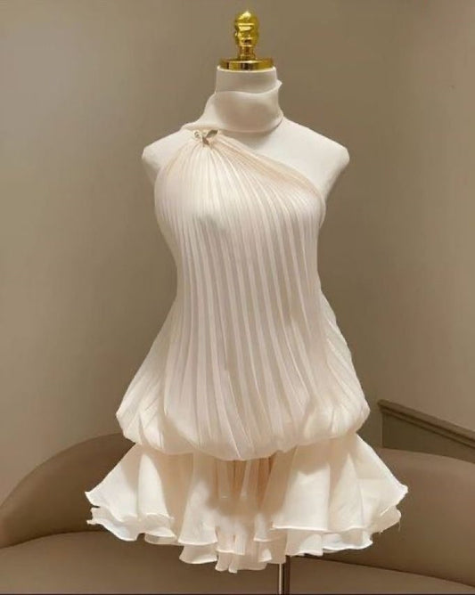 Pretty A line One Shoulder White Chiffon Formal Homecoming Dresses Short 21st Birthday Outfits Graduation Dress Mini Cocktail Dresses DH2451
