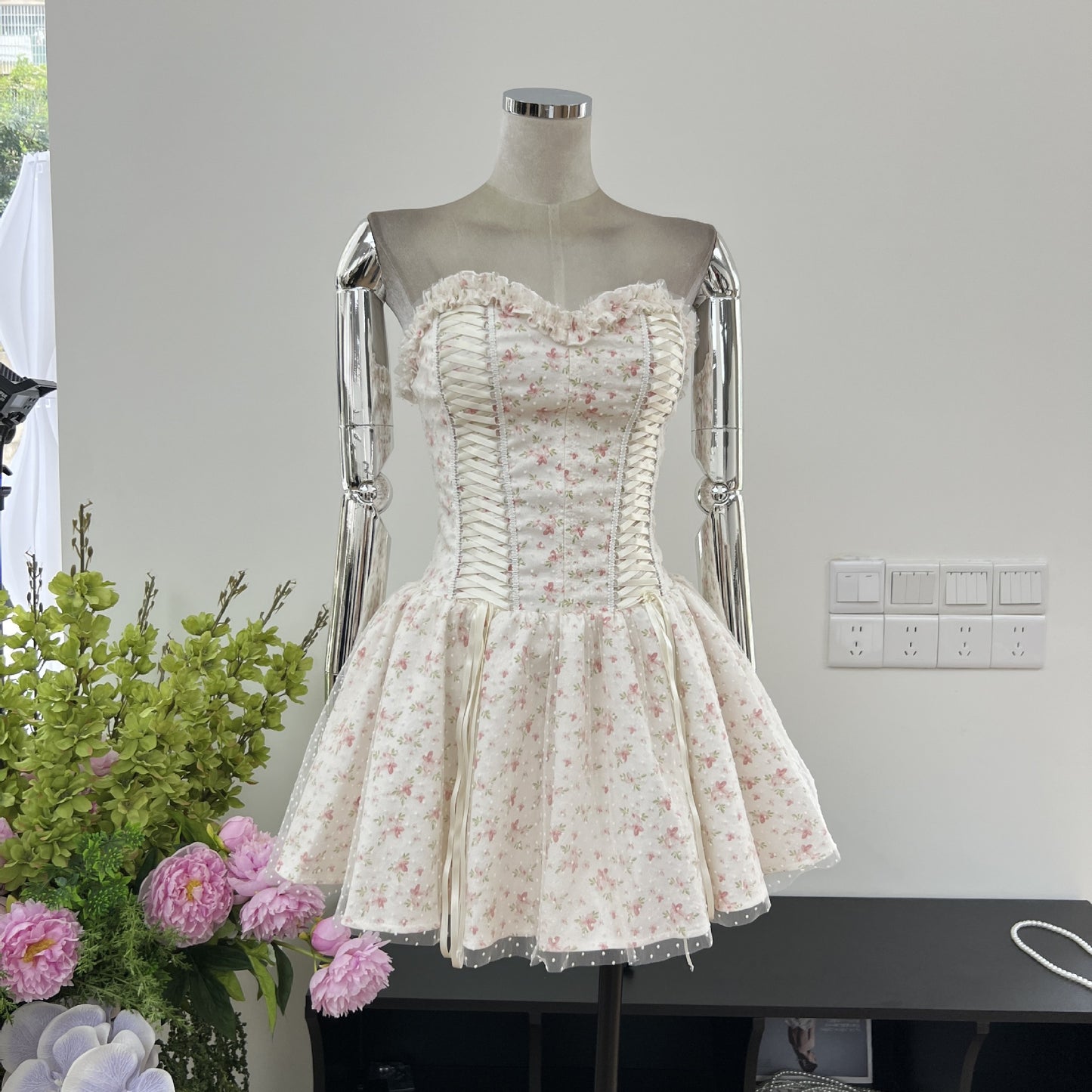Modest A line Sweetheart Floral Blue Short Formal Homecoming Dress Middle School Short 18th Birthday Outfits Graduation Dress Cocktail Dresses DH2461