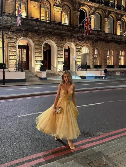 Pretty A Line Sweetheart Lace Yellow Formal Homecoming Dresses 21st Birthday Outfits Graduation Dress Cocktail Dresses DH2463