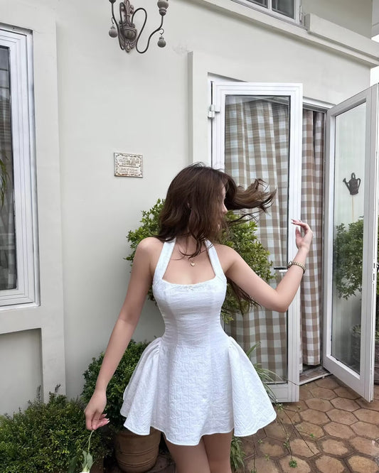 Pretty Ball Gown Halter White Formal Homecoming Dresses 21st Birthday Outfits Graduation Dress Short Mini Cocktail Dresses DH2465