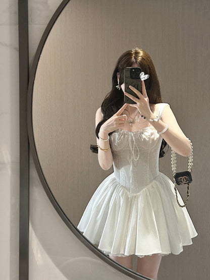 Simple A line Square Neck White Short Homecoming Dress Summer Hoco Dresses Mini Cocktail Dress DH2470