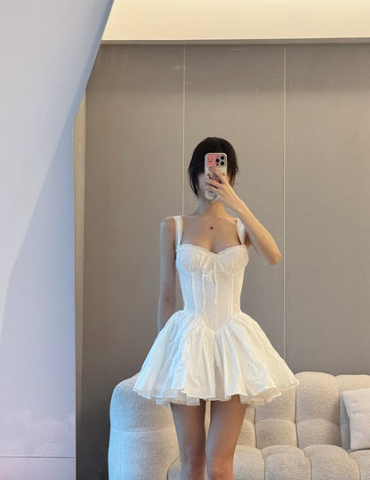 Simple A line Square Neck White Short Homecoming Dress Summer Hoco Dresses Mini Cocktail Dress DH2470