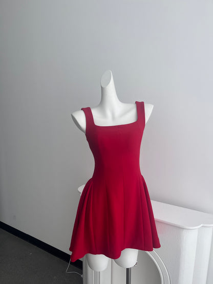 Simple A line Square Neck Red Short Homecoming Dress Summer Hoco Dresses Mini Cocktail Dress DH2471