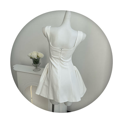 Simple A line Square Neck Black Short Homecoming Dress Summer Hoco Dresses Mini Cocktail Dress DH2472