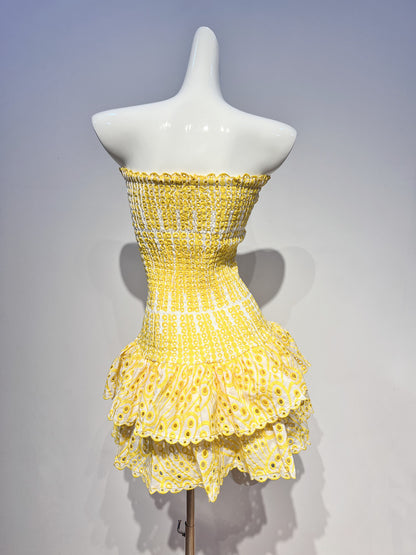 Modest Sheath Strapless Tight Yellow Lace Formal Homecoming Dresses 18th Birthday Outfits Graduation Dress Short Mini Hoco Dresses DH2523