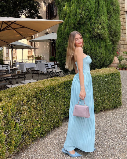 Elegante A-Linie Herzausschnitt Blau Chiffon Lange Ballkleider Partykleid 21. Geburtstag Outfits Abschlusskleider DH2549