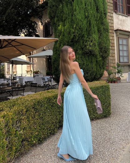 Elegante A-Linie Herzausschnitt Blau Chiffon Lange Ballkleider Partykleid 21. Geburtstag Outfits Abschlusskleider DH2549