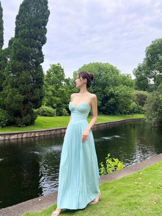Elegante A-Linie Herzausschnitt Blau Chiffon Lange Ballkleider Partykleid 21. Geburtstag Outfits Abschlusskleider DH2549