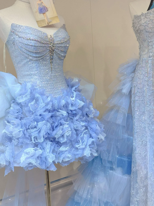 Cute Ball Gown Sweetheart Light Sky Blue Tulle Short Mini Formal 8th Grade Homecoming Dresses Middle School Cocktail Dress Hoco Outfits DH2558