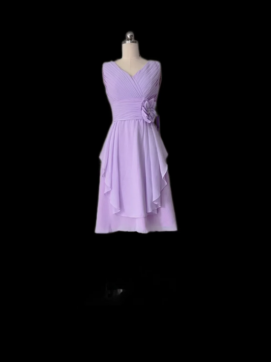 Retro A line V Neck Chiffon Lilac Formal Homecoming Dresses 18th Birthday Outfits Graduation Dress Short Mini Hoco Dresses DH2560