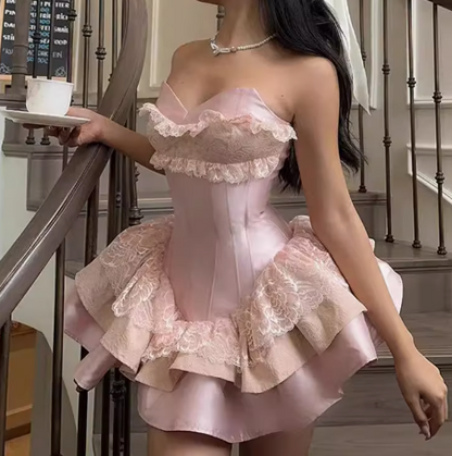 Cute A Line Sweetheart Pink Satin Short Summer 20th Birthday Dress Hoco Dress Birthday Outfit 18th Birthday Mini Party Dresses DP1127