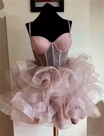 Princess Ball Gown Spaghetti Straps Tulle Formal Homecoming Dresses 8th Grad Dance Graduation Dress Short Hoco Dresses DH2613