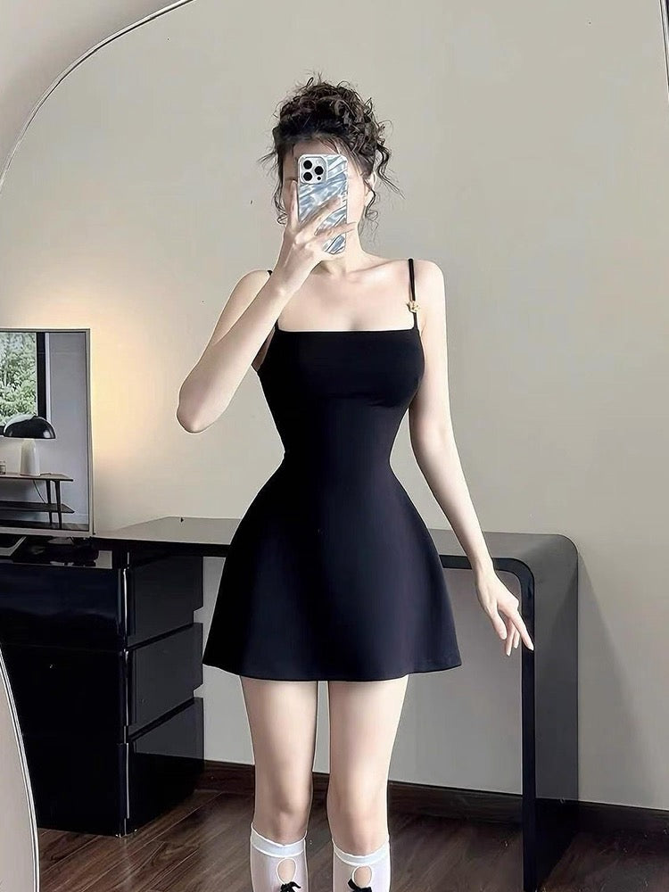 Modest A line Spaghetti Straps Little Black Dress Formal Homecoming Dresses 8th Grad Dance Graduation Dress Short Hoco Dresses DH2621