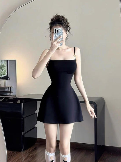 Modest A line Spaghetti Straps Little Black Dress Formal Homecoming Dresses 8th Grad Dance Graduation Dress Short Hoco Dresses DH2621