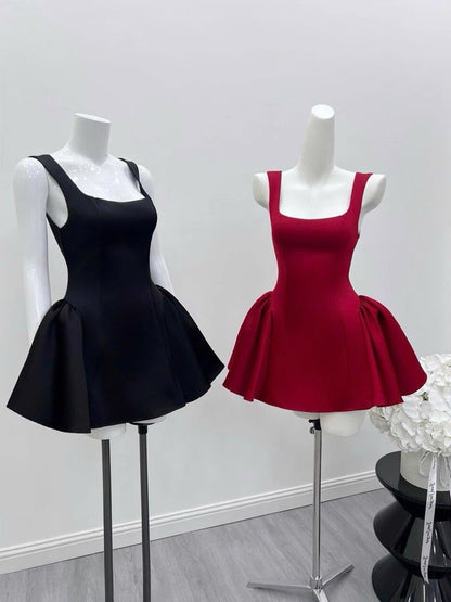 Cute Ball Gown Square Neck Satin Red Short Mini Formal 8th Grade Homecoming Dresses Middle School Cocktail Dress Hoco Outfits DH2629