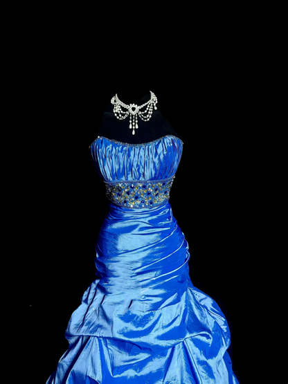 Elegante Meerjungfrau trägerloses Königsblau Lange Taft Ballkleider Partykleid 18. Geburtstag Outfits Abschlusskleider DH2644