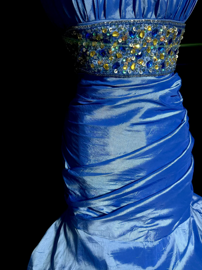 Elegante Meerjungfrau trägerloses Königsblau Lange Taft Ballkleider Partykleid 18. Geburtstag Outfits Abschlusskleider DH2644