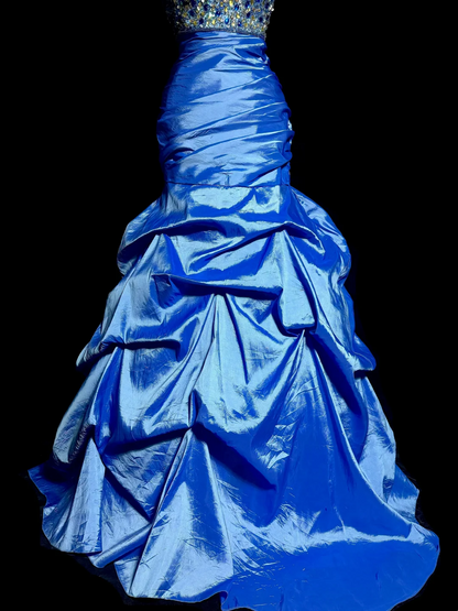 Elegante Meerjungfrau trägerloses Königsblau Lange Taft Ballkleider Partykleid 18. Geburtstag Outfits Abschlusskleider DH2644