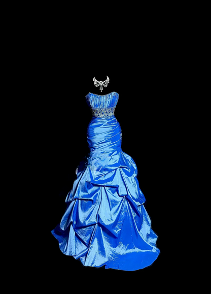 Elegante Meerjungfrau trägerloses Königsblau Lange Taft Ballkleider Partykleid 18. Geburtstag Outfits Abschlusskleider DH2644