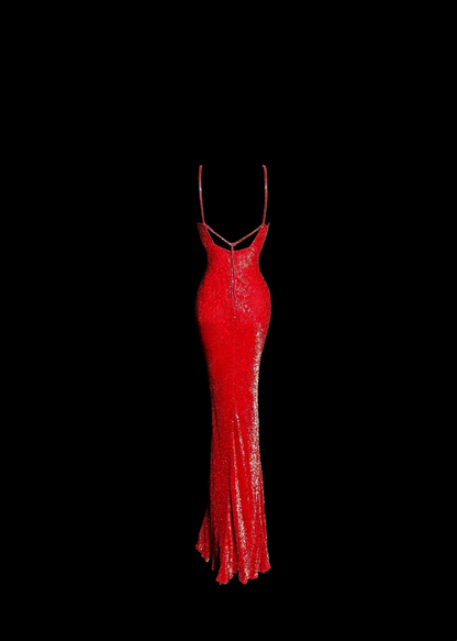 Robe de bal longue style sirène vintage à bretelles spaghetti et paillettes rouges, tenue de soirée pour 18e anniversaire, robe de remise de diplôme, DH2645