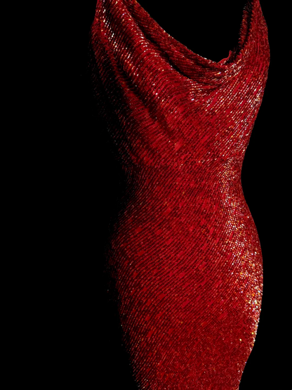 Robe de bal longue style sirène vintage à bretelles spaghetti et paillettes rouges, tenue de soirée pour 18e anniversaire, robe de remise de diplôme, DH2645