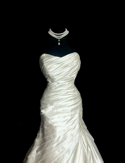 Retro Brautkleid Meerjungfrau Schatz Elfenbein Satin Langes Hochzeitskleid Retro Brautkleider Bescheidene Brautkleider DH2645