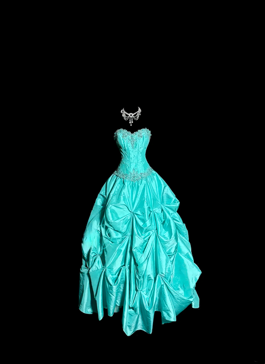 Vintage Ball Gown Sweetheart Blue Taffeta Long Puffy Skirt Long Prom Dresses Party Dress 21st Birthday Outfits Graduation Dresses DH2647