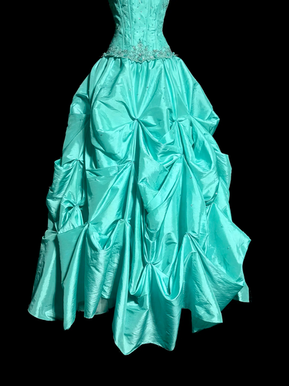 Vintage Ball Gown Sweetheart Blue Taffeta Long Puffy Skirt Long Prom Dresses Party Dress 21st Birthday Outfits Graduation Dresses DH2647
