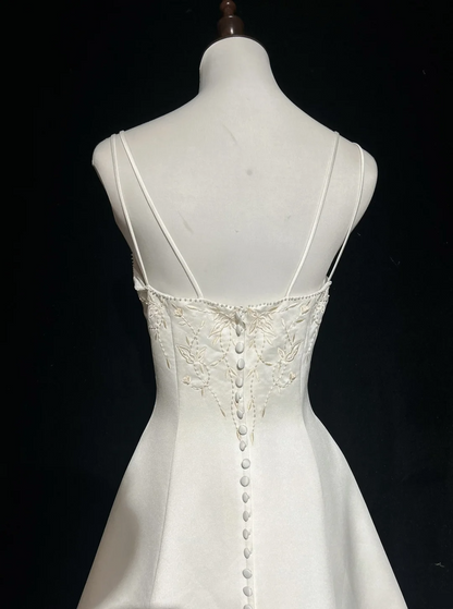 Robe de mariée vintage, robe de bal carrée, robe de mariée longue en satin ivoire, robes de mariée rétro, robes de mariée modestes DH2651
