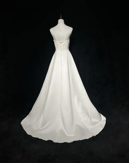 Robe de mariée vintage, robe de bal carrée, robe de mariée longue en satin ivoire, robes de mariée rétro, robes de mariée modestes DH2651