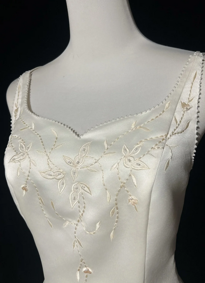 Robe de mariée vintage, robe de bal carrée, robe de mariée longue en satin ivoire, robes de mariée rétro, robes de mariée modestes DH2651