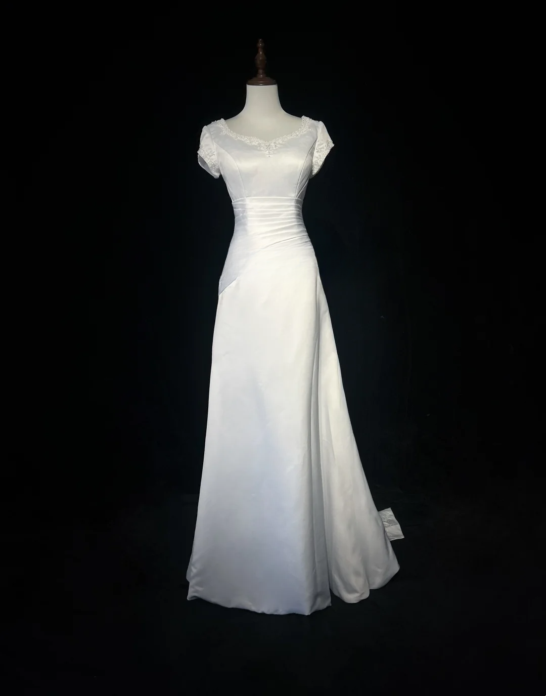 Robe de mariée vintage trapèze, col en V, perles blanches, longue, en satin, style rétro, robes de mariée modestes, DH2653
