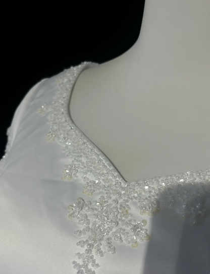 Robe de mariée vintage trapèze, col en V, perles blanches, longue, en satin, style rétro, robes de mariée modestes, DH2653
