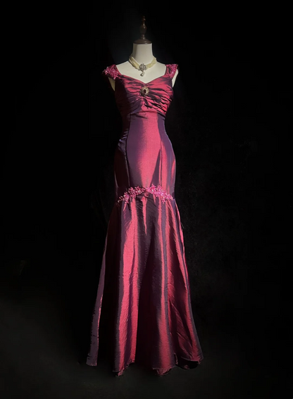 Retro Meerjungfrau Schatz Burgund Ärmellos Taft Lange Ballkleider Partykleid 18. Geburtstag Outfits Abschlusskleider DH2655