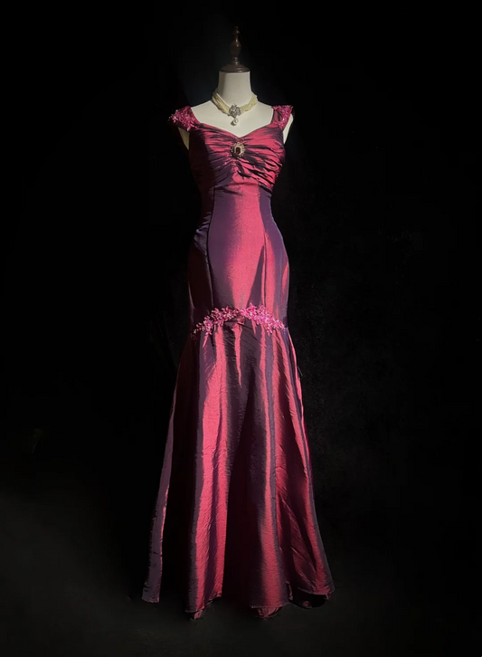 Retro Meerjungfrau Schatz Burgund Ärmellos Taft Lange Ballkleider Partykleid 18. Geburtstag Outfits Abschlusskleider DH2655