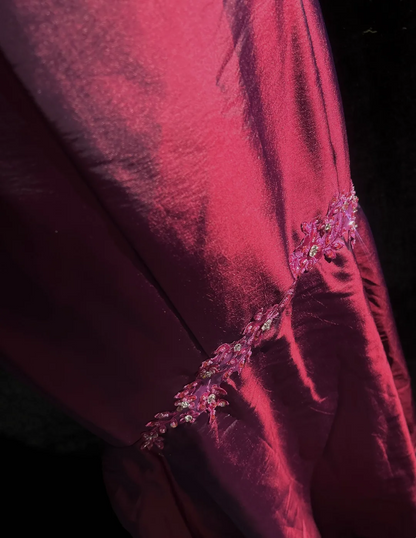 Retro Meerjungfrau Schatz Burgund Ärmellos Taft Lange Ballkleider Partykleid 18. Geburtstag Outfits Abschlusskleider DH2655