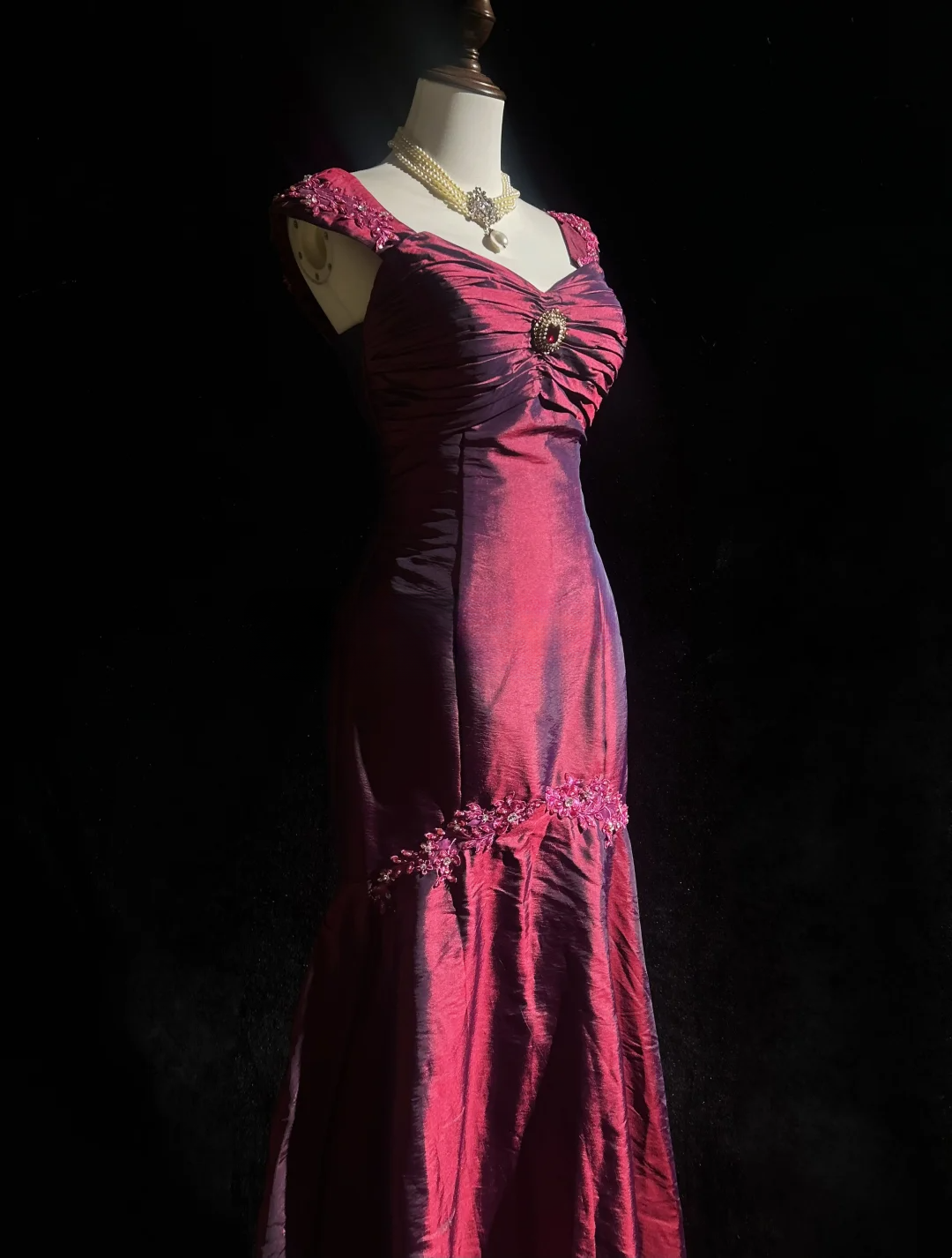 Retro Meerjungfrau Schatz Burgund Ärmellos Taft Lange Ballkleider Partykleid 18. Geburtstag Outfits Abschlusskleider DH2655