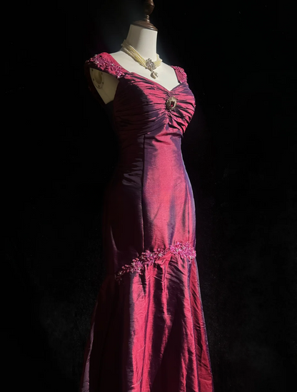 Retro Meerjungfrau Schatz Burgund Ärmellos Taft Lange Ballkleider Partykleid 18. Geburtstag Outfits Abschlusskleider DH2655