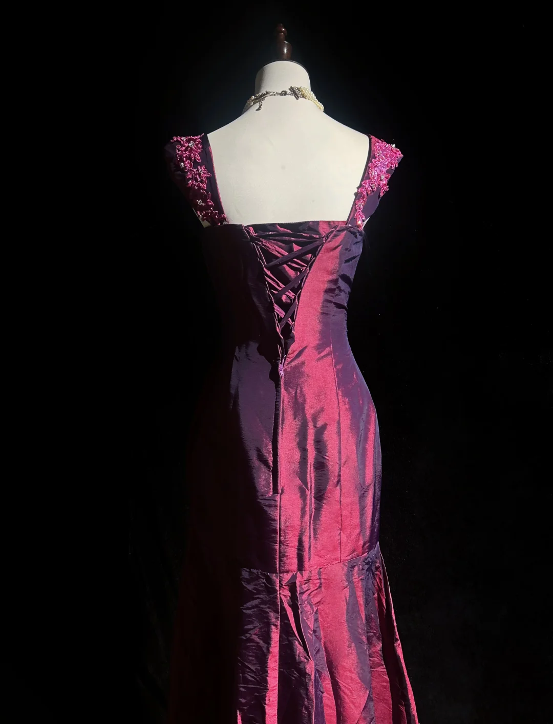 Retro Meerjungfrau Schatz Burgund Ärmellos Taft Lange Ballkleider Partykleid 18. Geburtstag Outfits Abschlusskleider DH2655