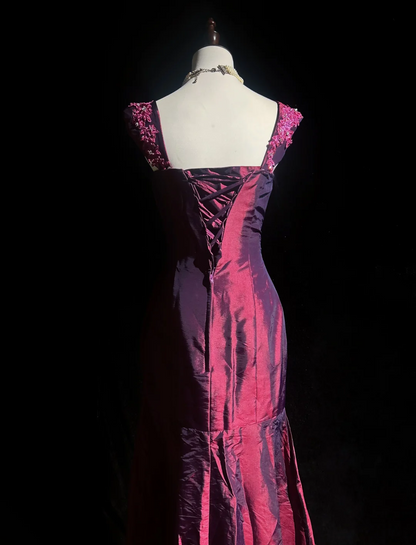 Retro Meerjungfrau Schatz Burgund Ärmellos Taft Lange Ballkleider Partykleid 18. Geburtstag Outfits Abschlusskleider DH2655