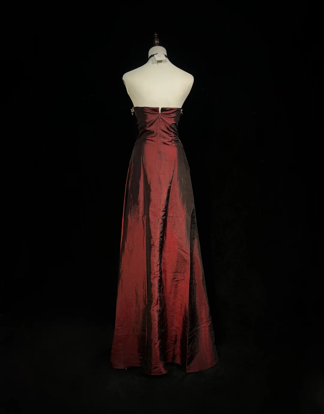Retro A-Linie Trägerlos Burgund Ärmellos Taft Lange Blumen Ballkleider Partykleid 18. Geburtstag Outfits Abschlusskleider DH2656